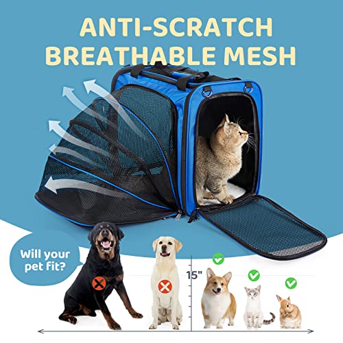Expandable Cat Carrier with Litter Box, Extra Large Cat Carrier for Car Travel, 17.3"x16.2"x13" Portable Soft-Sided Pet Ca...