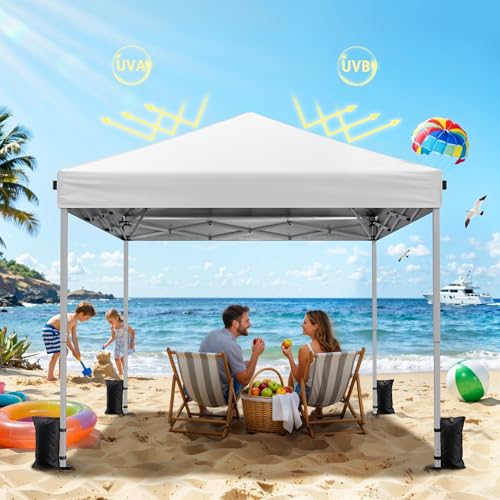 Driftalia 10x10 Pop Up Canopy Tent, Instant Setup Portable Canopy with Carry Bag, 4 Sandbags and 8 Stakes for Outdoor Even...