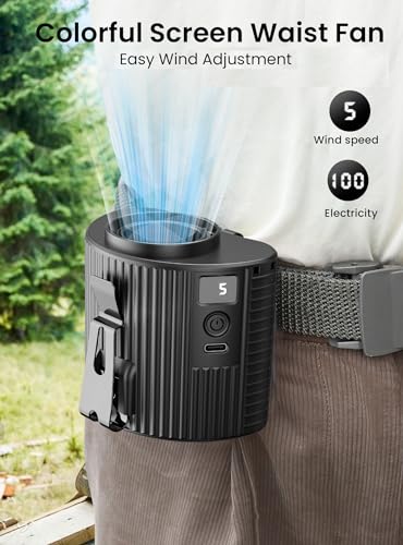 Koonie Portable Mini Waist Fan with LED Display, Personal Cool Clip Belt Fan with 5 Speeds, 11000 RPM Strong Airflow, Unde...