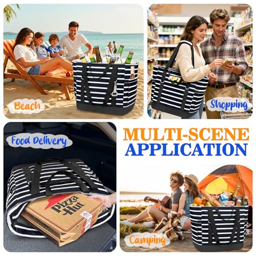 HUANLANG Soft Cooler Bag Insulated for Travel,Large Insulated Grocery Bags with Zippered Top,PEVA Collapsible Food Deliver...