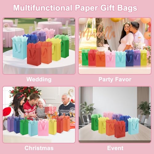 Epoesch 4 Pack Medium Gift Bags With Handles and 8 Tissue Paper, Size 8 X 5 X10 Inch Paper Bags for Birthday Party Baby Sh...