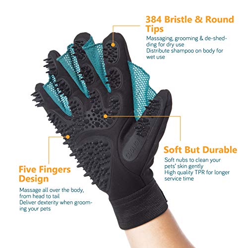 COOLJOB Patented Pet Grooming Gloves with Web, Reusable Washable Cleaning Brush Massage Hair Remover for Short Long Haired...