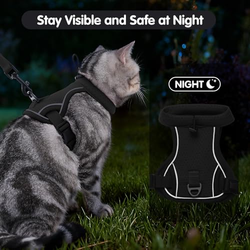 Dotoner Escape Proof Cat Harness and Leash Set Adjustable Soft Mesh Vest for Walking Safe Travel Vet Visit with Reflective...