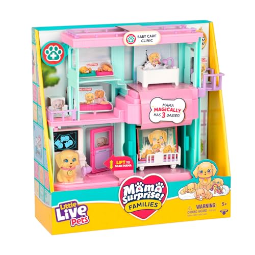 Little Live Pets Mama Surprise Families Pet Vet Playset, Baby Care Clinic Animal Hospital Play Set, 3 Puppies, Accessorie...