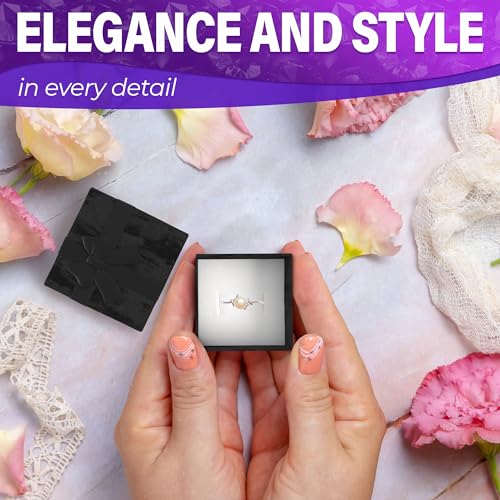 Set of 24 Black Ring Gift Box - Elegant Design Jewelry Gift Boxes, Small Earring Box for Present with Ribbon Knot & Foam U...