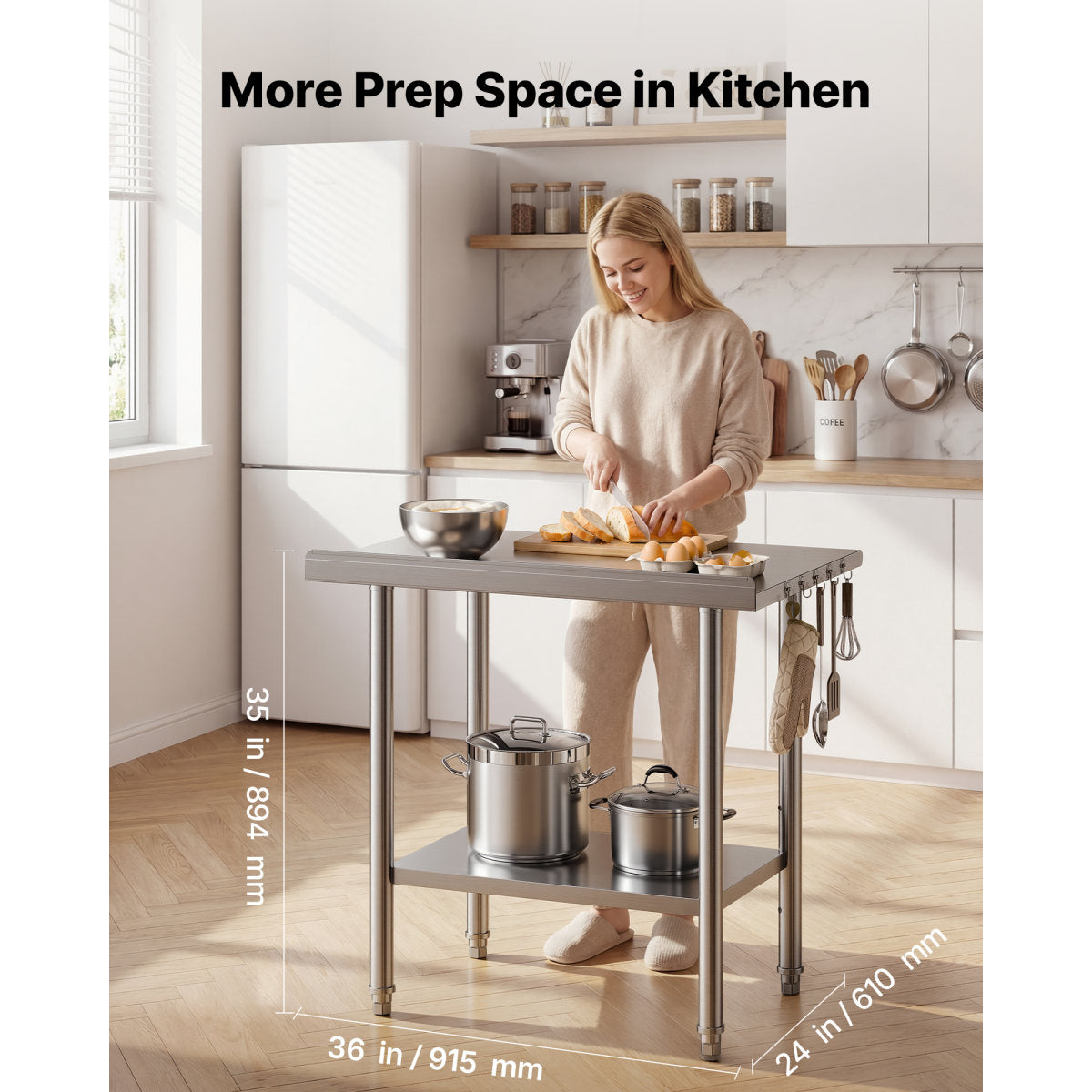 Stainless Steel Work Table, 24x36 Inch Food Prep Table With Backsplash, Commercial Kitchen Workstation With Adjustable Undershelf, Metal Heavy Duty Utility Worktable, For Restaurant Home Outdoor