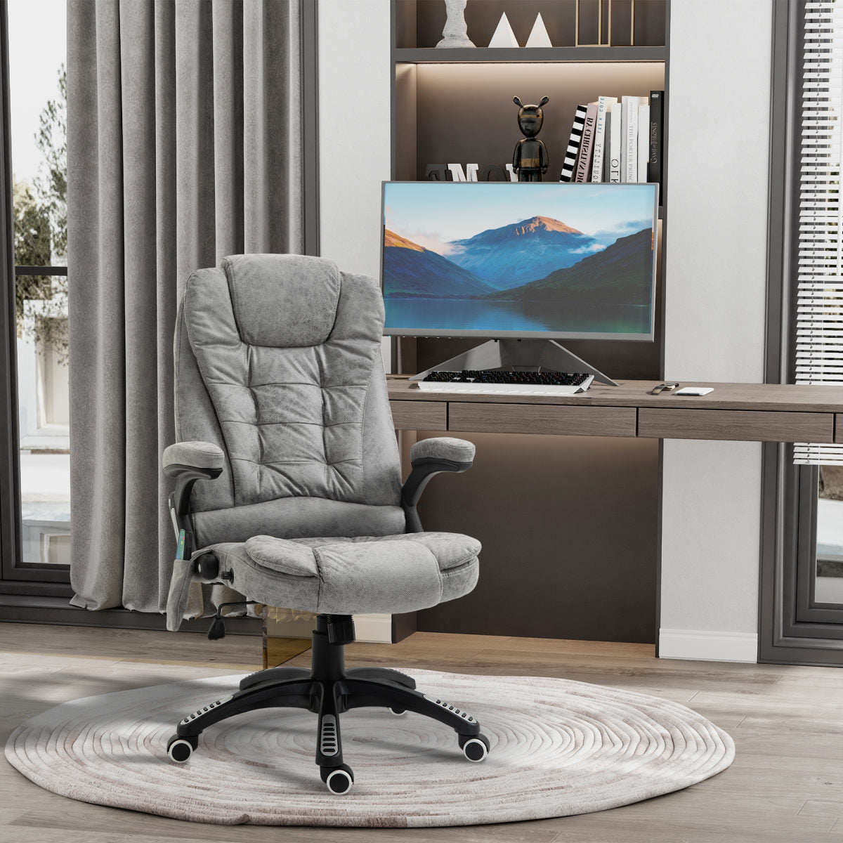 Chefsessel Mit Massage- & Wärmefunktion, Ergonomisch, Verstellbar, Bis 120kg, Grau