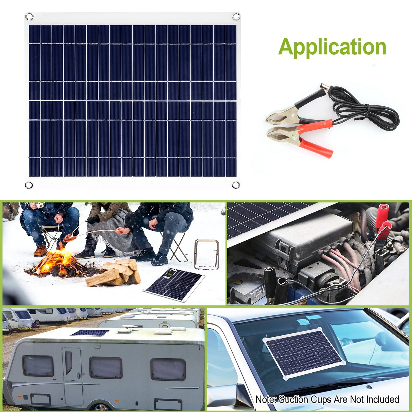 1Pc Outdoor Solar Panel 12V 25W Car Battery Charger IP68 Waterproof With 3.0A Dual USB Charging Clip Line For RV Car Boat