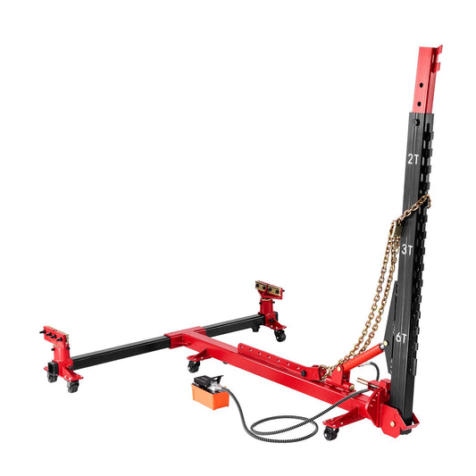 Auto Body Frame Puller Straightener, 6T Tension Car Body Repair Equipment With 6000PSI Hydraulic Foot Pump & Swivel Post, Includes 16 Straightening Tools, For Auto Repair Shop, Sedan SUV Pickup