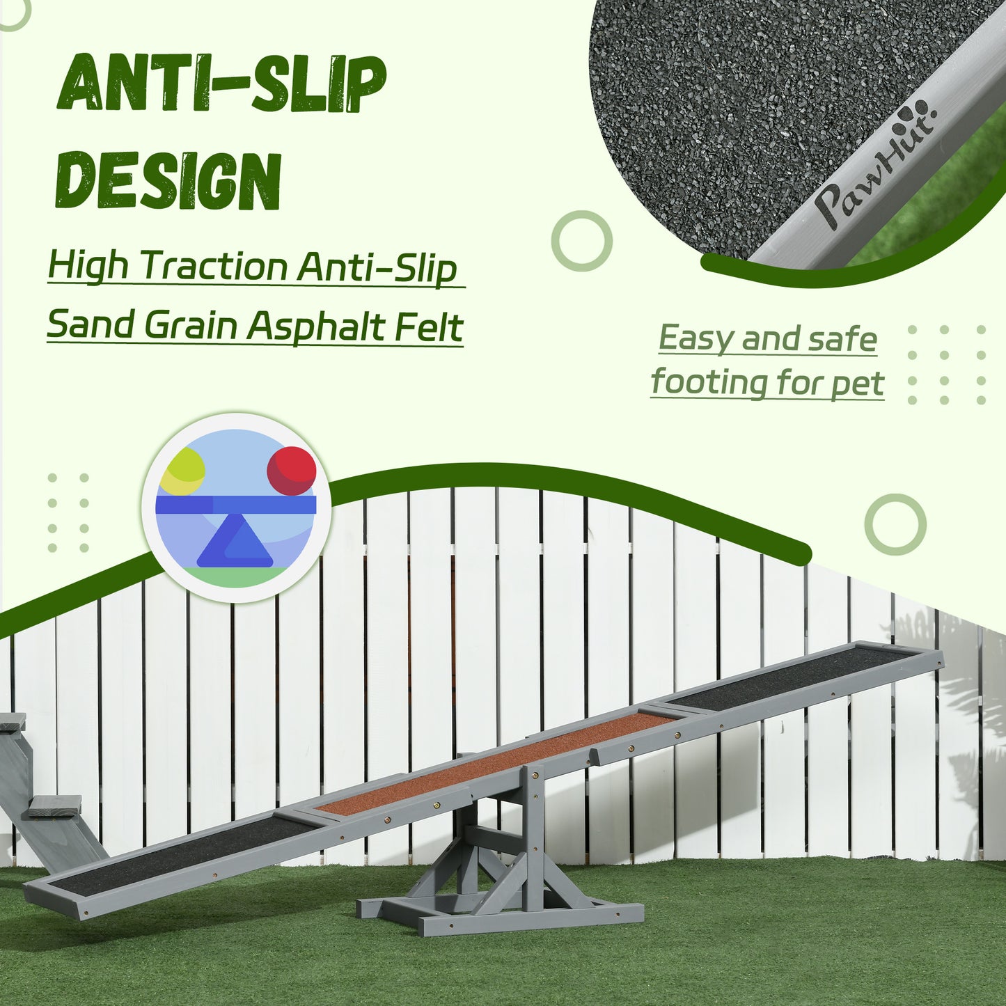 PawHut Wooden Pet Seesaw For Big Dogs, Dog Agility Equipment With Anti-Slip Surface - Grey