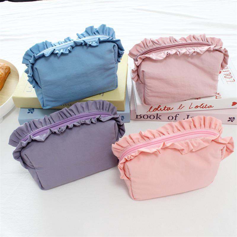 Korean-style Ruffled Makeup Bag Simple Nylon Waterproof Storage Pouch