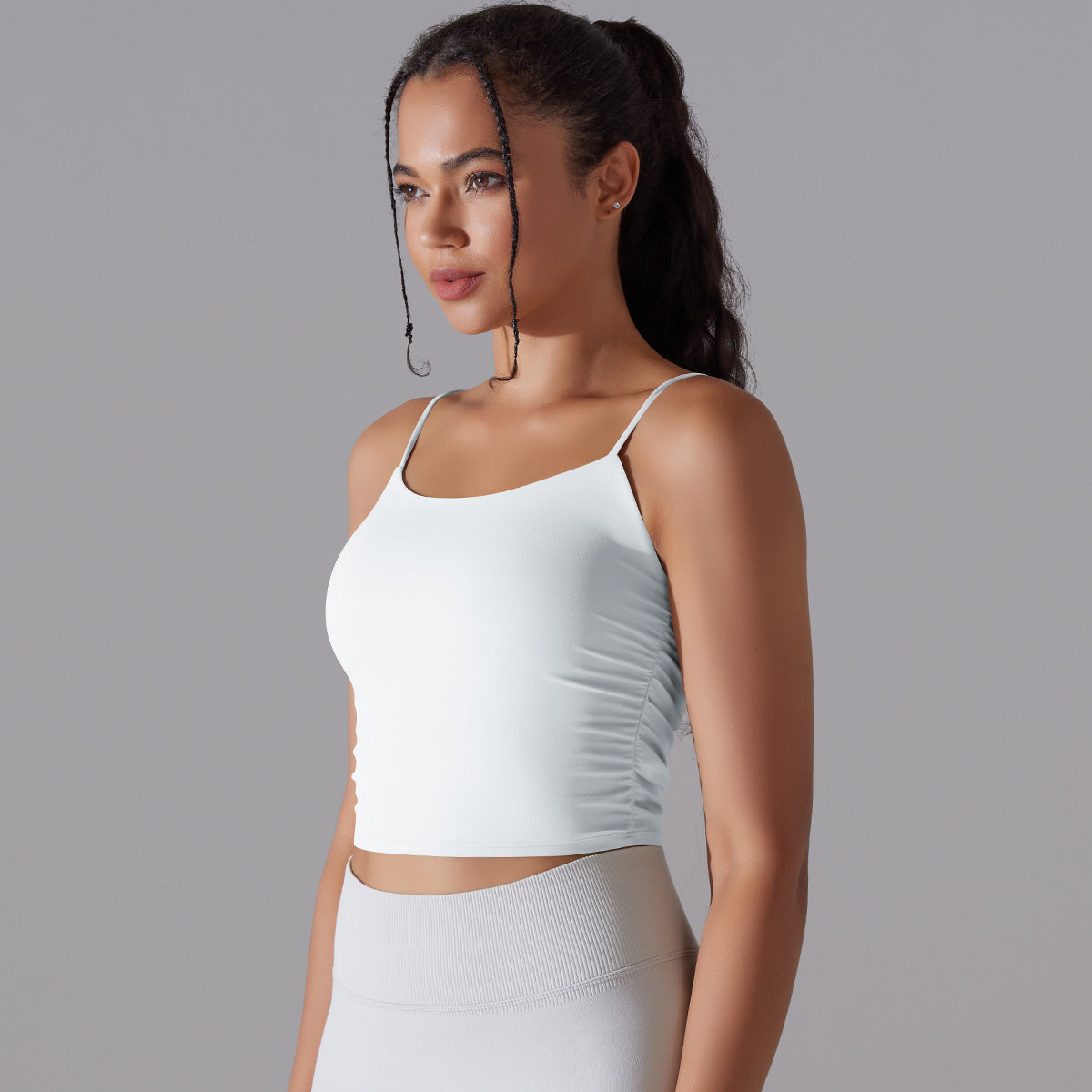 New Solid Color Pleating Beauty Back Spaghetti Strap Sports Underwear Running Workout Vest Sling