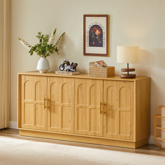Extra Large Sideboard With Storage, Modern Display Case With Arched Front, 169cm Long TV Cabinet, Suitable For Living Room Kitchen Dining Room Hallway, Natural, 169x40x80cm