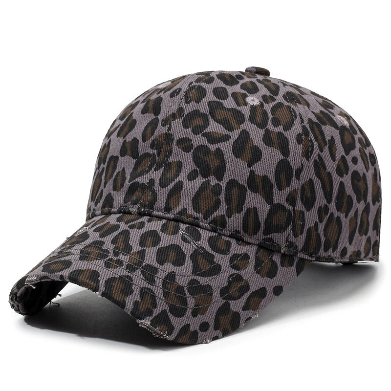 Men's And Women's Full-print Contrasting Leopard Print Distressed Holey Adjustable Retro Fashion Baseball Cap For Outdoor Sun Protection Classic Baseball Cap Suitable For Daily Outings And Casual Acti