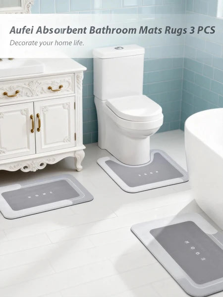 3PCS Absorbent Bath Mat Magic Rug Sets, Quick Drying Bath Mat Non-Slip Floor Rug Rubber Backed For Bathroom Kitchen Shower Sink