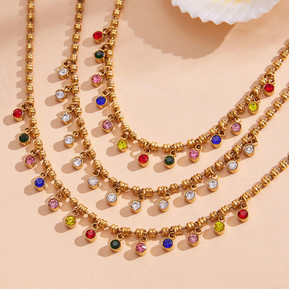 Fashionable New Colorful Zircon Tassel Choker Necklace
