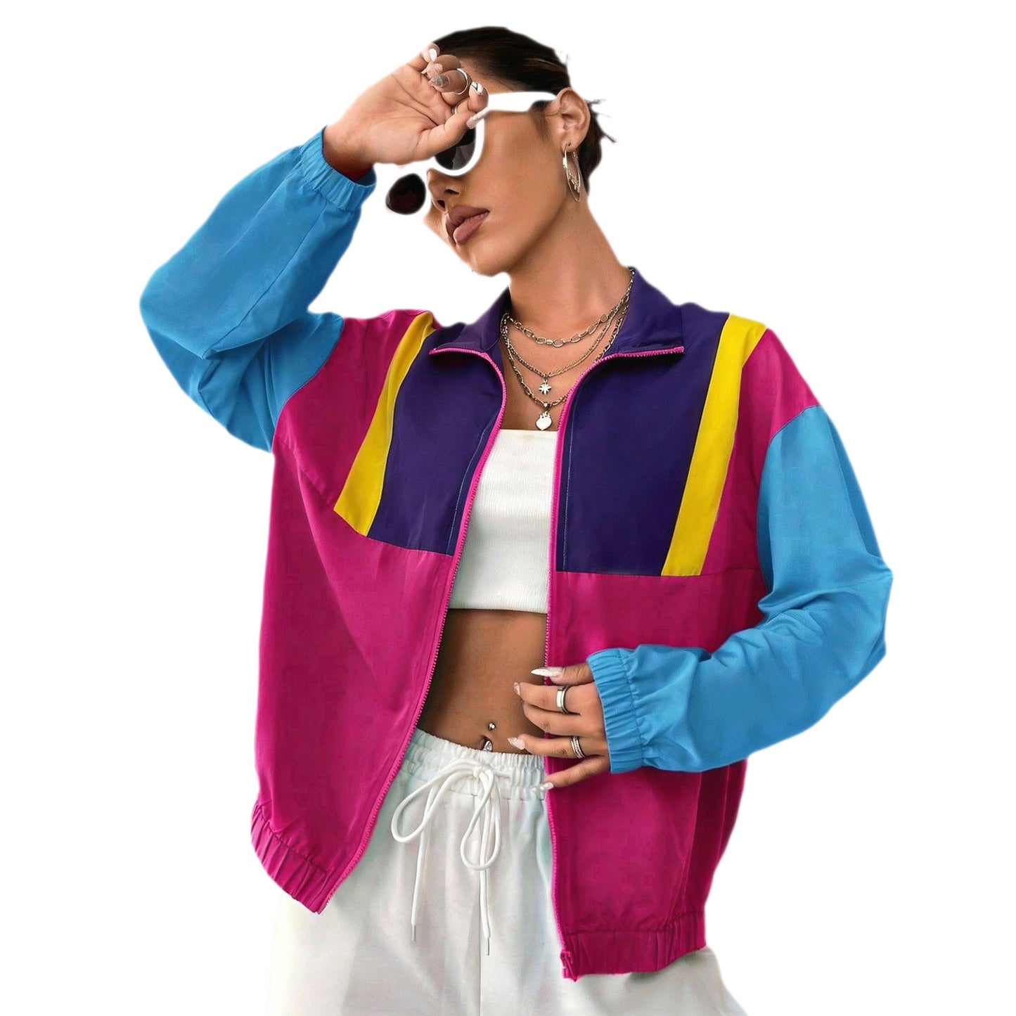 New Summer Casual Color-block Patchwork Zip-up Jacket For Women
