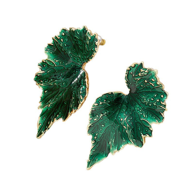 Vintage Style Exaggerated Leaf Stud Earrings For Women, Trendy Fashion Unique Personality Elegant Temperament Daily Fashion Ear Jewelry