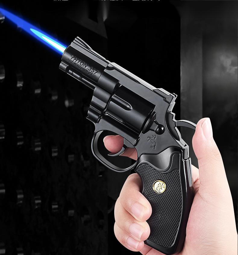Creative Revolver Pistol Lighter, .357 Magnum Gun Shape Butane Torch Lighter, Windproof Blue Flame Jet Lighter, Cool Gadgets Unique Men's Birthday Gift -Gas Not Included