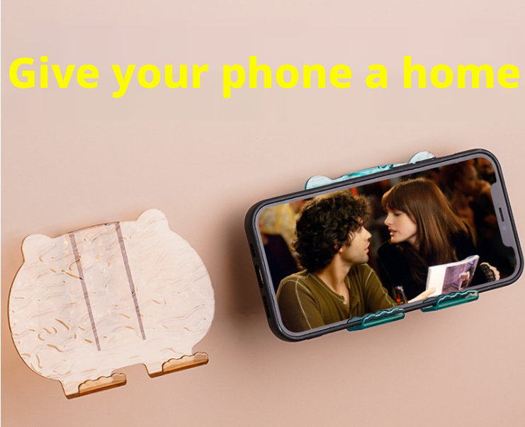 Mobile phone holder-punching free wall mount-yellow-PS material-1 piece