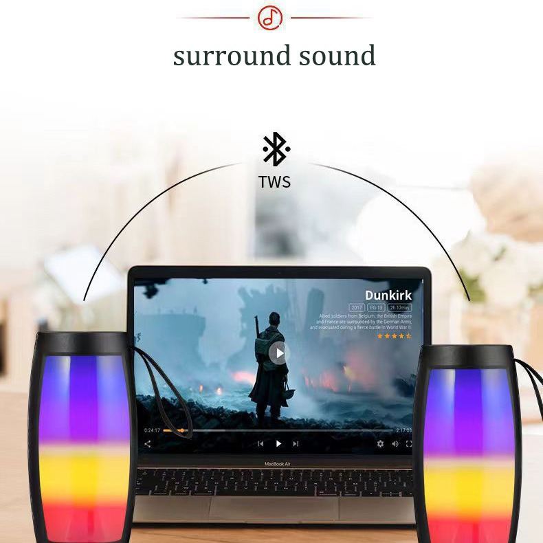 Wireless Bluetooth Speaker, Outdoor Portable, Colorful Ambient Light, Subwoofer, Mini Bluetooth