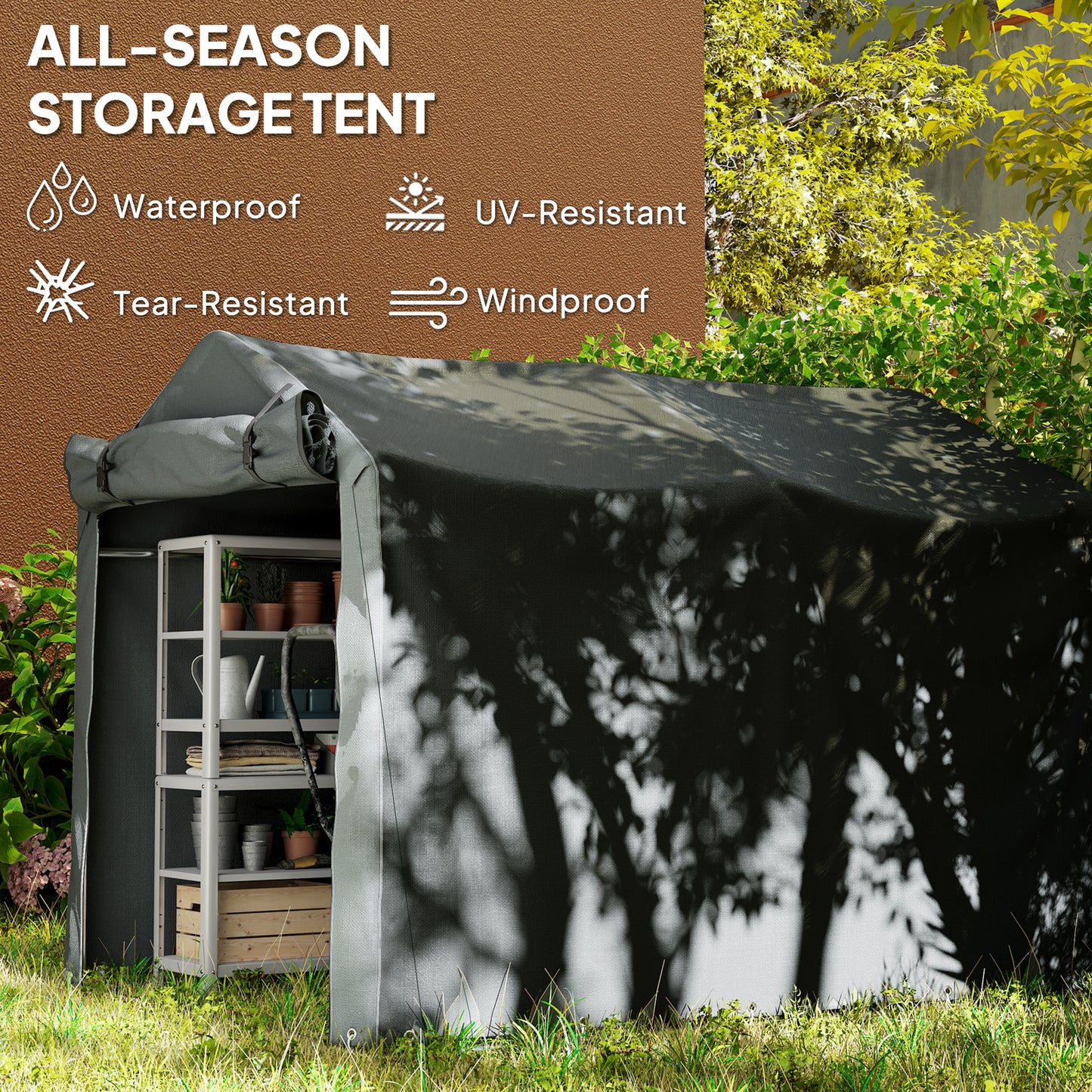 2.2 X 1.6 M Garden Storage Tent, Waterproof Anti-UV Bike Tent With Roll-up Zipper Door, Galvanised Outdoor Storage Shelter Carport For Bike, Motorbike, Garden Tools, Dark Grey