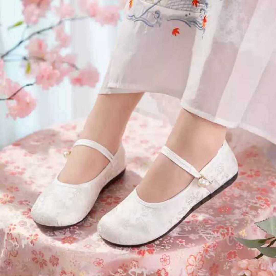 Spring & Summer Chinese Style Satin Shallow Flats -Soft Sole Breathable Mary Jane Cloth Shoes With Elegant Jacquard Texture, Perfect For Qipao & Hanfu Styling For Women