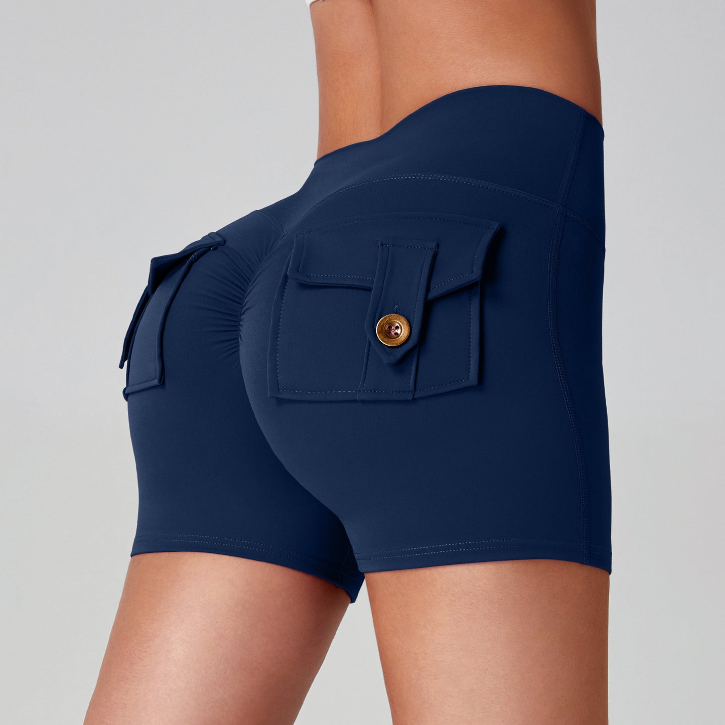 Women's High-Waisted Cargo Yoga Shorts With Pocket, Peach Hip Design Bare-Skin Feel, High Elastic, Quick-Dry Running & Fitness Pants