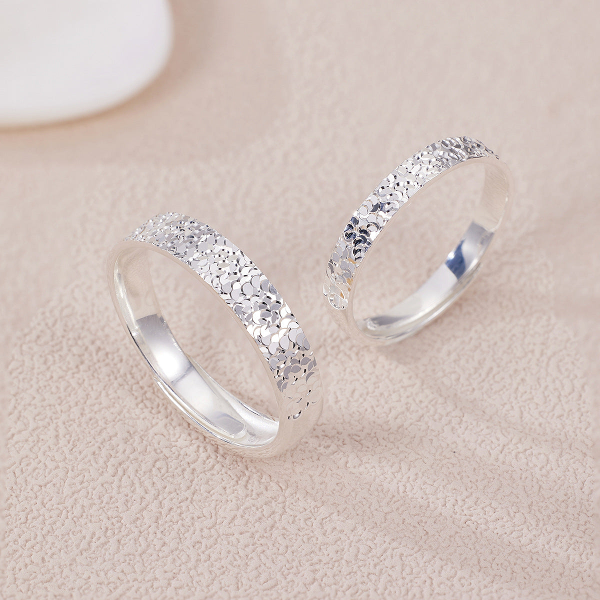 Fashion Hot S999 Fine Silver Sparkling Crushed Ice Couple Ring, New Hammered Adjustable Ring For Men Women