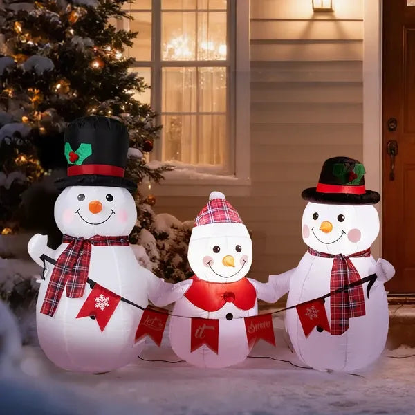 6.2FT Lighted Christmas Inflatable Decoration, Inflatable Snowman Family With Bunting, Funny Blow Up Yard Decorations With Built-in LED Lights For Holiday Party Front Yard Lawn Garden Decor