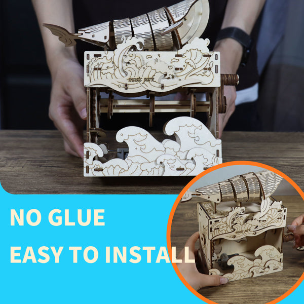 3d Wooden Puzzle Hand Whale Music Box Handmade Assembly Model Kit Holidays Birthdays Christmas Gifts