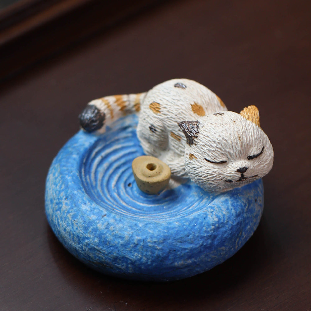 Purple Clay Tea Pet Sheep Ornament Handmade Zodiac Incense Holder