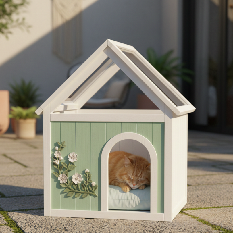 SAGE FSC-Certified Cedar Indoor Cat House with Clear Acrylic Roof – Wooden Pet House for Small Cats & Dogs