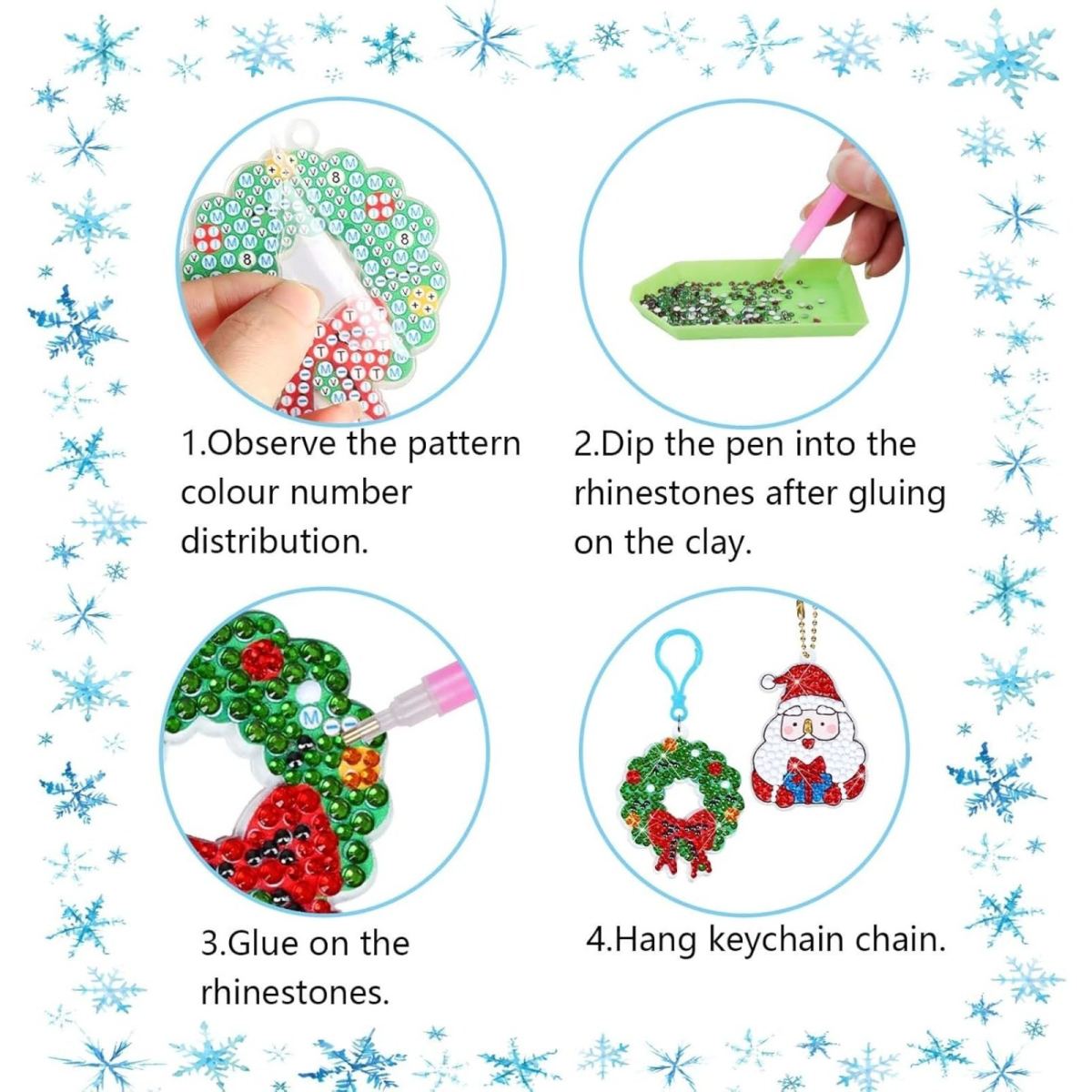 8-Piece Christmas Keychain Set, 5D Diamond Painting, Craft Kit For Adults: Carabiner Keychains With Santa, Snowman, Christmas Tree, And Moose Designs—Great Gift Idea And Christmas Tree Ornaments