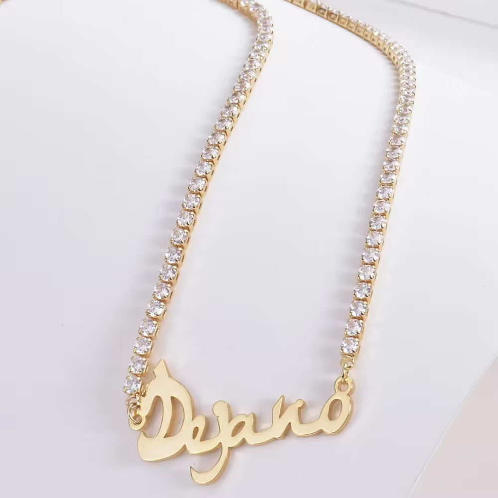 Custom Name Necklace For Women Zircon Personalized Iced Out Chain Choker Stainless Steel Jewelry Mother Kids Gift