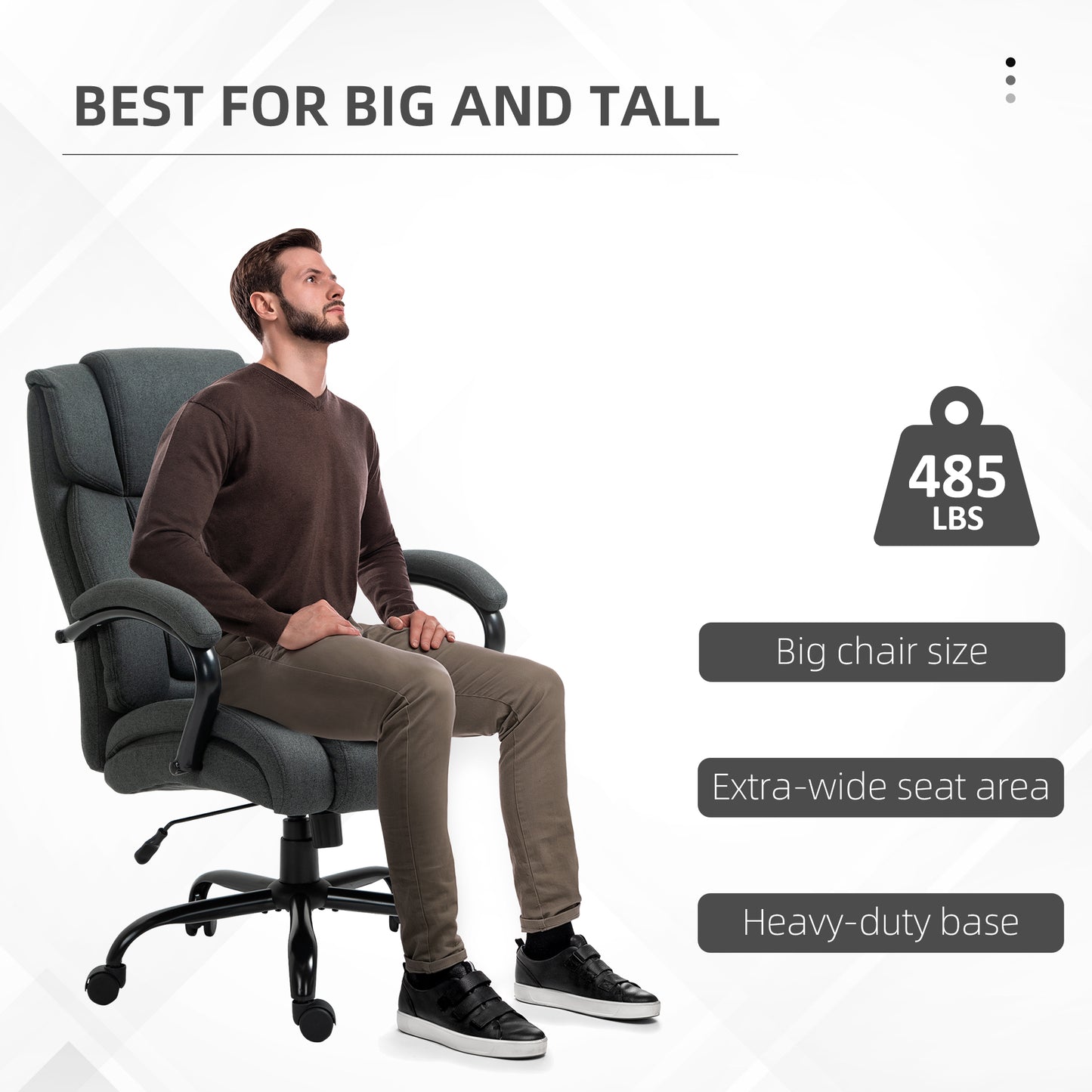 Executive Office Chair with Wide Seat, Computer Desk Chair with Adjustable Height, Swivel Wheels, Gray