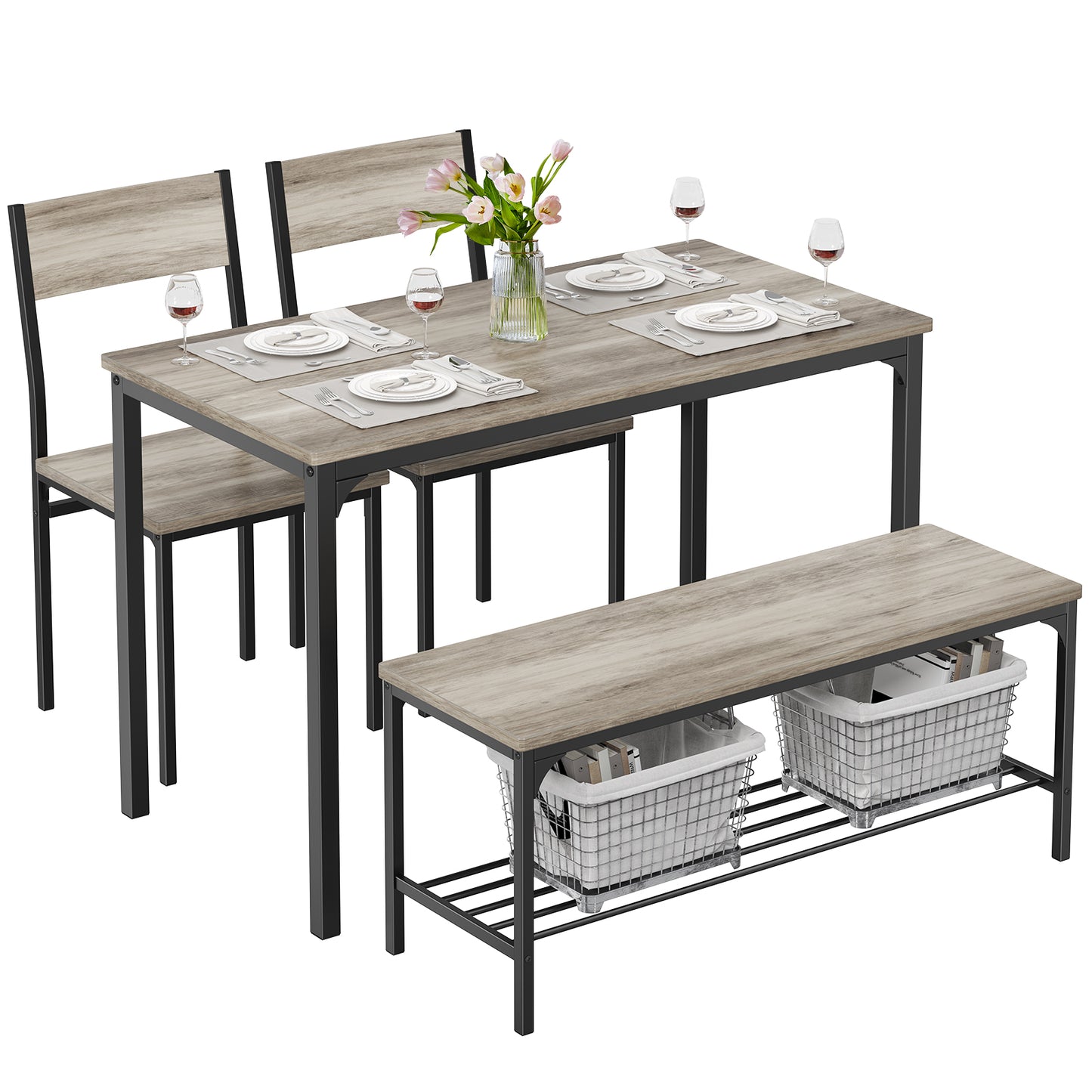 Dining Table, Dining Table Set That Can Accommodate 4 People And Is Equipped With Benches, Simple Assembly Kitchen Table