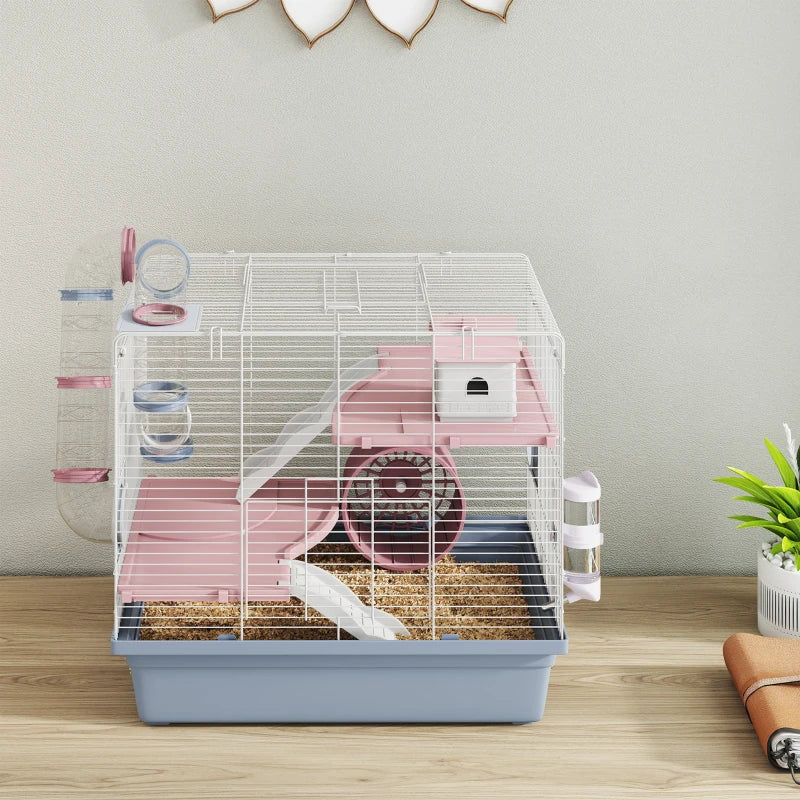 Cage, 3-Tier Small Animal Cage With Exercise Wheel, Food Bowl, Water Bottle, House, Tunnels, Ramps