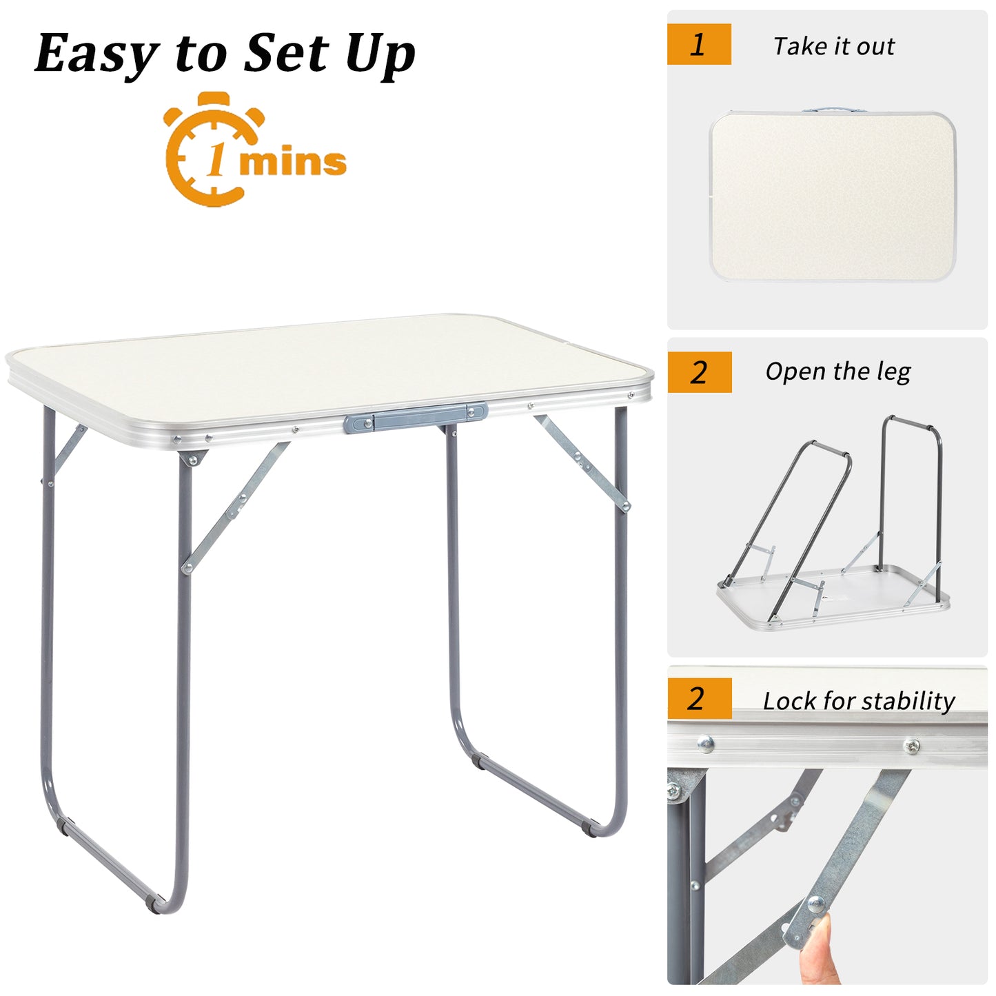 2.3ft Portable Aluminum Folding Camping Table, 70-50cm Lightweight Foldable Table For Outdoor Picnic, Indoor Dining