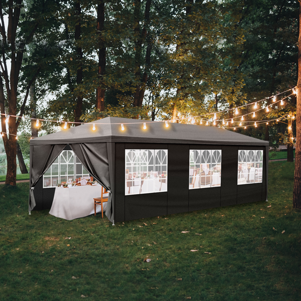 10'x30' Outdoor Party Tent With 8 Removable Sidewalls, Waterproof Canopy Patio Wedding Gazebo Black