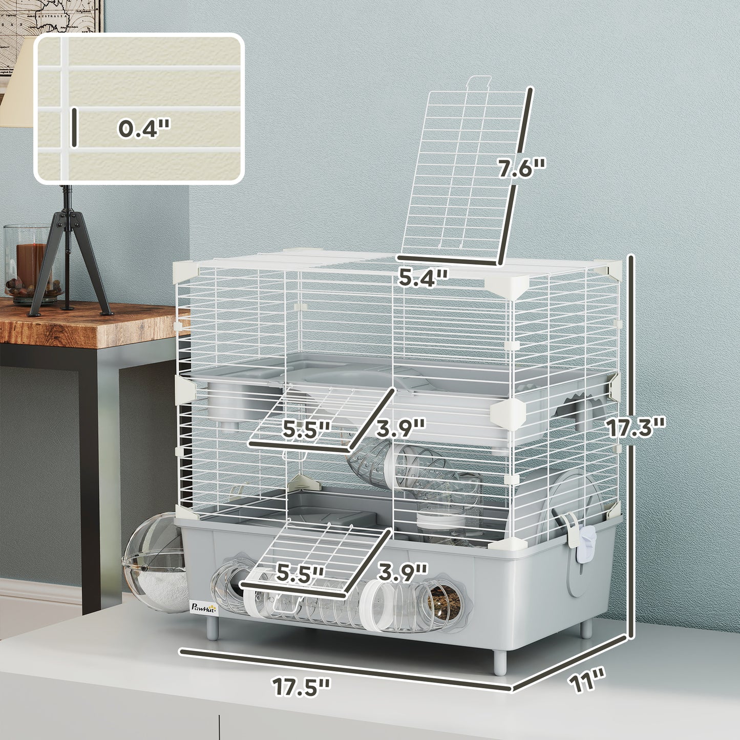 2-Tier Hamster Cage With Sand Bathroom Running Wheel Water Bottle Tubes Accessories