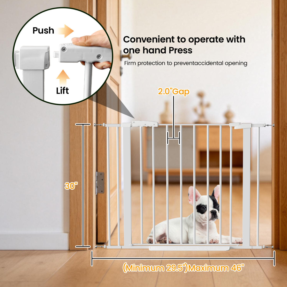 29 -40.5  Pet Gate For Stairs, 30  Tall, Auto Close Safety Dog Gate, Pressure Mounted Easy Walk Through Pet Gate For Doorways, Durable Stair Gate, 30  Tall, White