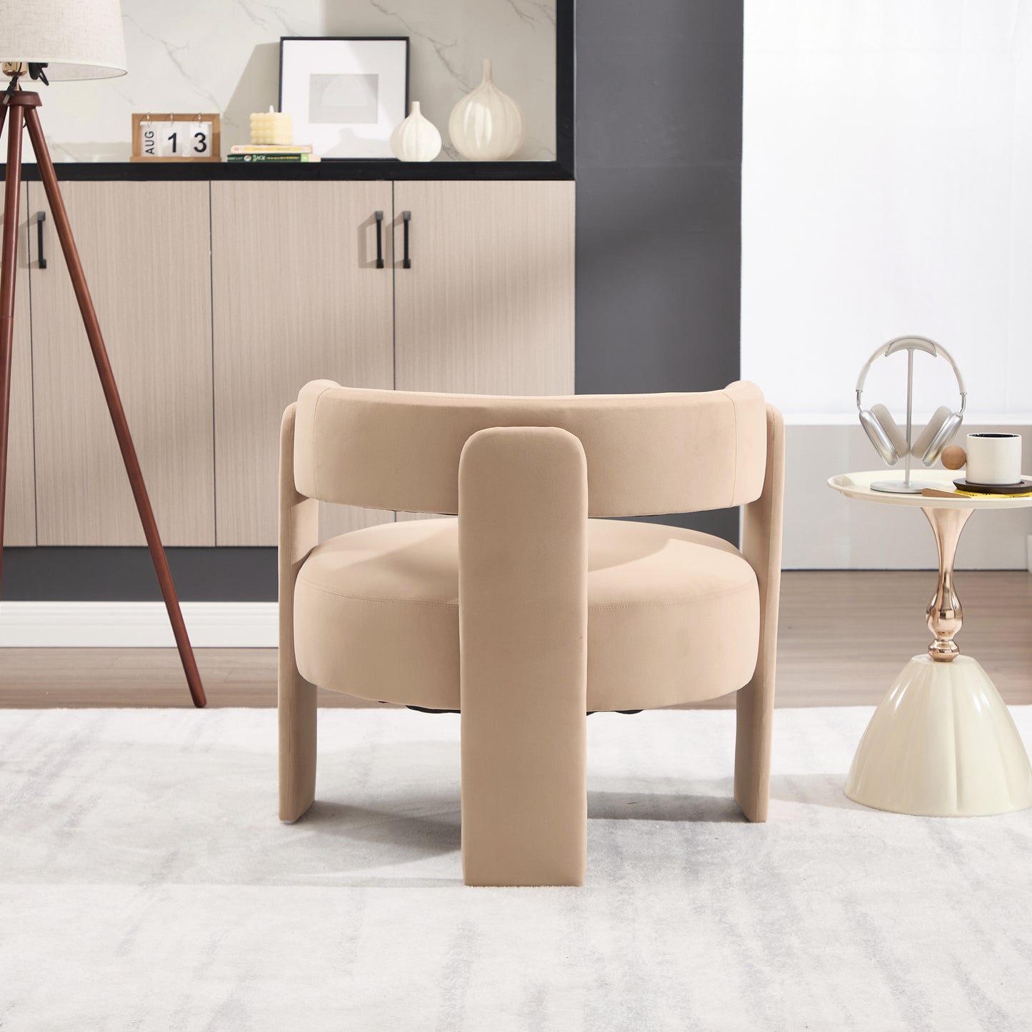Accent Chair For Living Room, Velvet Comfy Single Sofa Chair Mid Century Modern Armchair Wooden Legs For Bedroom Office Reading