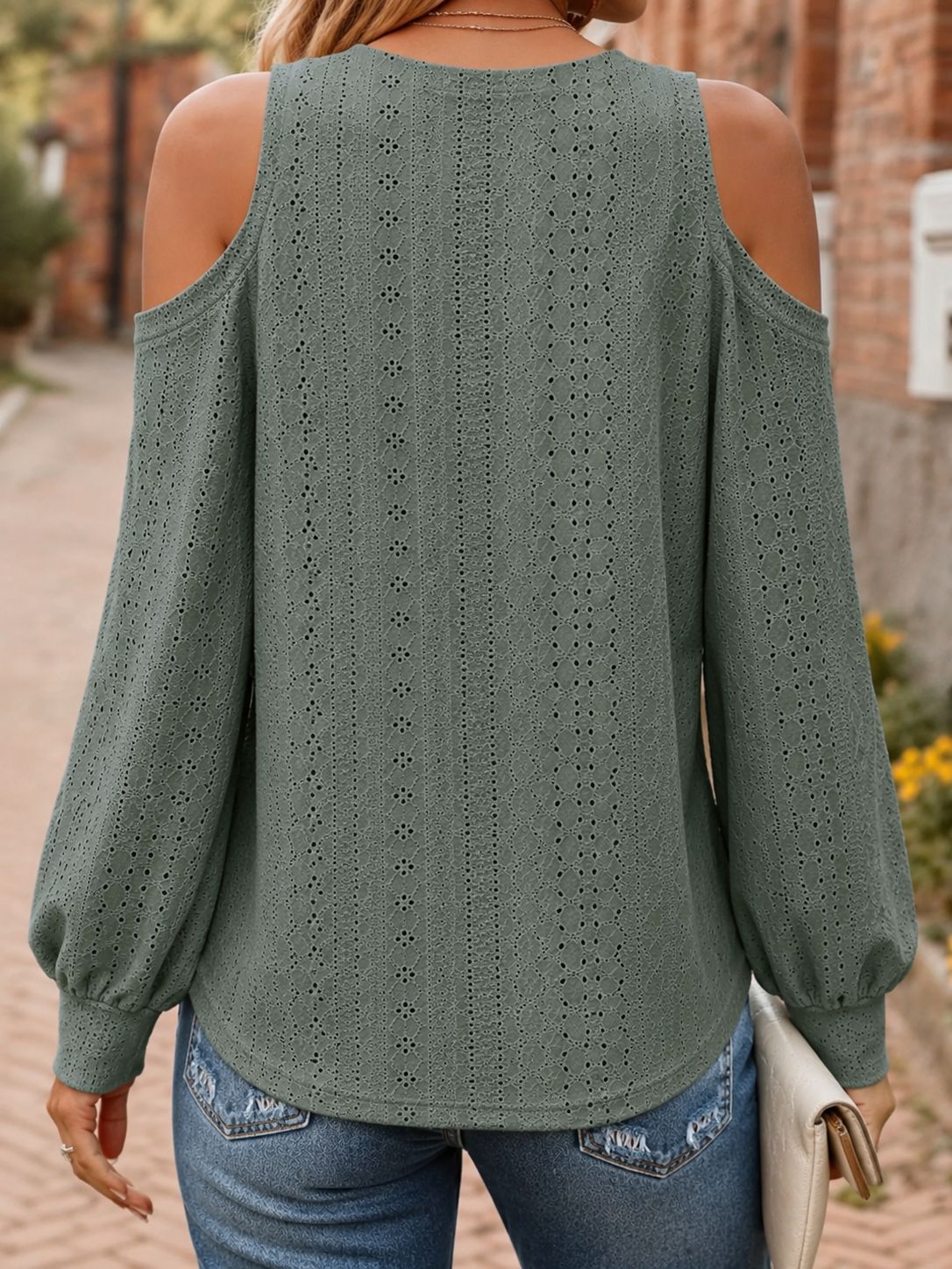 Womens Fashion Hollow-out V-neck Button-up Cardigan Long-sleeve Top