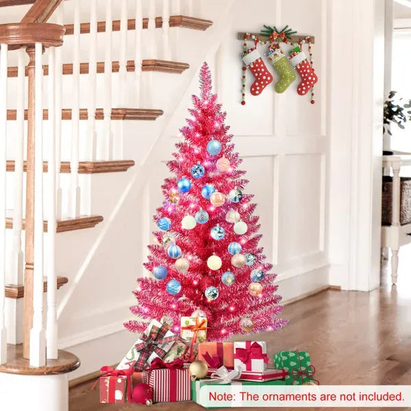 4FT Red Christmas Tree With 50 UL Lights, 122 PVC Tips – Prelit Artificial Holiday Tree For Indoor Decoration, Small Space, Tabletop, Apartment, Or Office