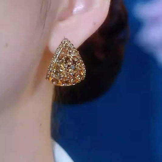 High-End Shiny Rhinestone Teardrop Earrings For Women, Elegant Niche Designer Fashion Exaggerated Delicate Dangle Ear Jewelry