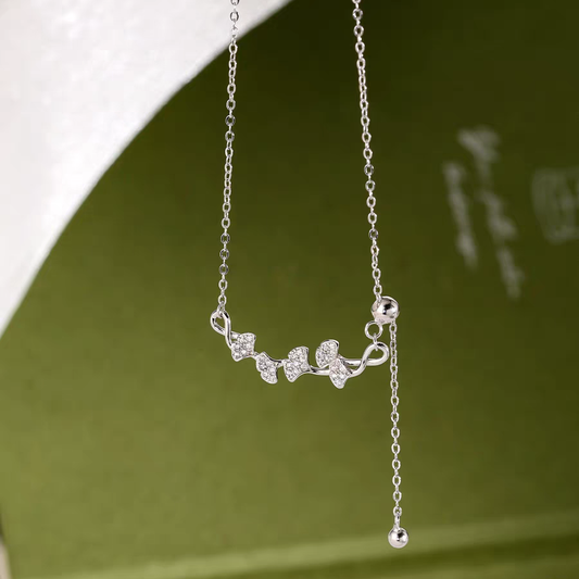 1pc 999 Sterling Silver Diamond-Encrusted Ginkgo Leaf Adjustable Tassel Necklace, Delicate Luxurious Style, Perfect For Daily Wear & Valentine's Gifts