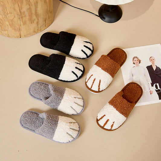 Cute Cartoon Cat Paw Plush Slippers For Home