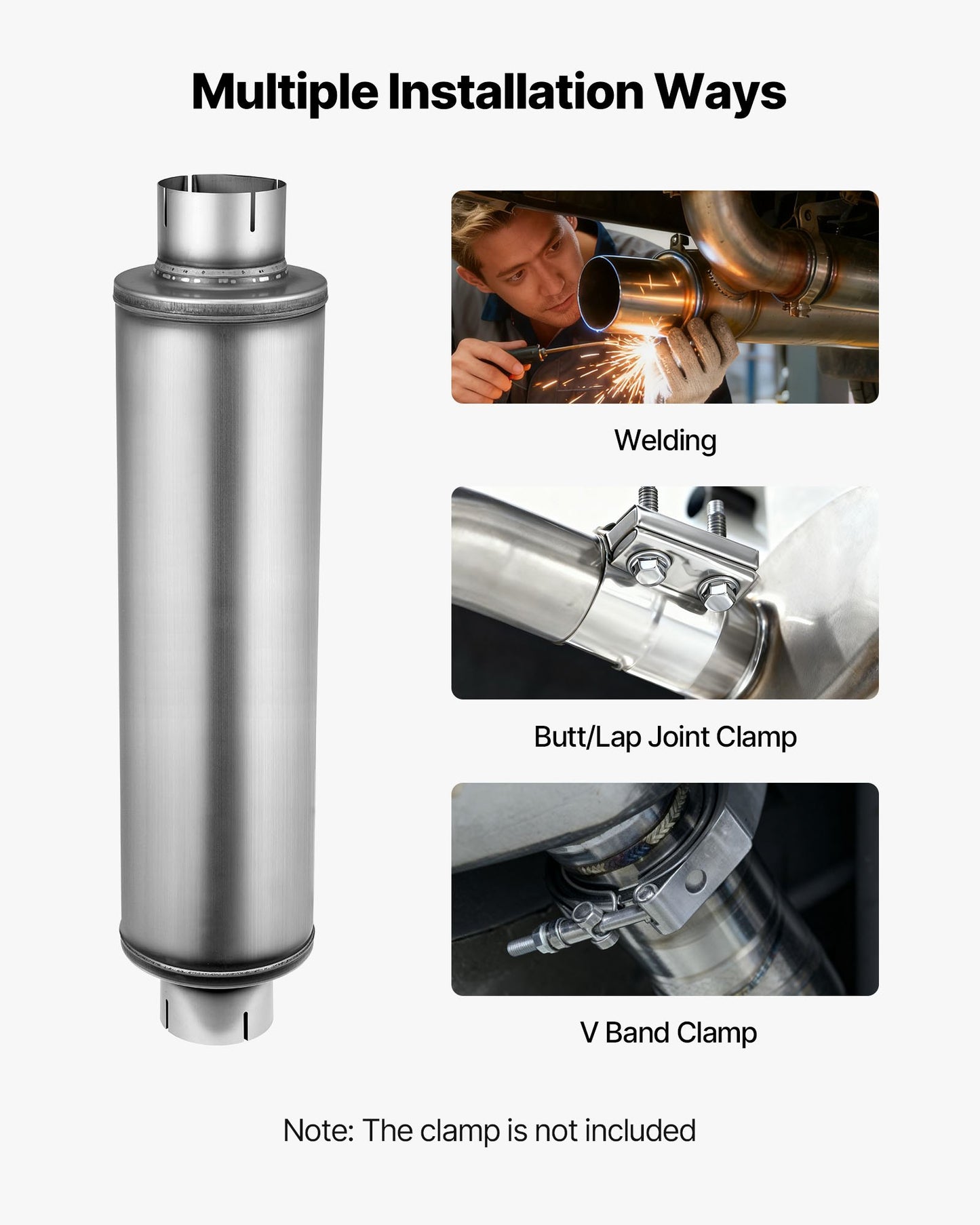 Exhaust Muffler, 4 Inch Inlet & Outlet, 30 Inch Overall Length Stainless Steel Exhaust Tip, Universal Resonator Round Body, High Performance For Trucks, Sedans, Sports Cars, SUVs & Daily Drivers