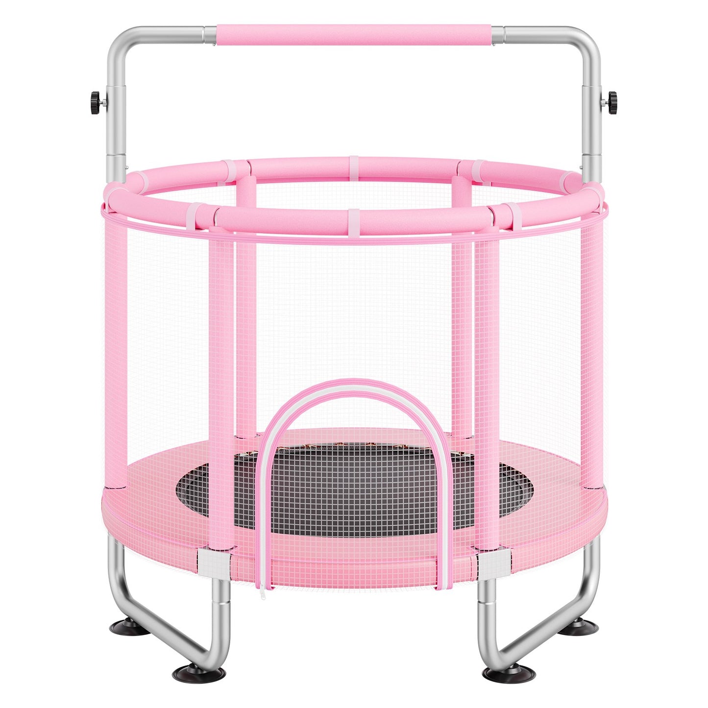55" Kids Trampoline, 4.6FT Indoor Outdoor Trampoline, Mini Toddler Recreational Trampolinewith Safety Enclosure Net And Basketball Hoop, Birthday Gifts Christmas Toys For 3+ Years Children, Pink